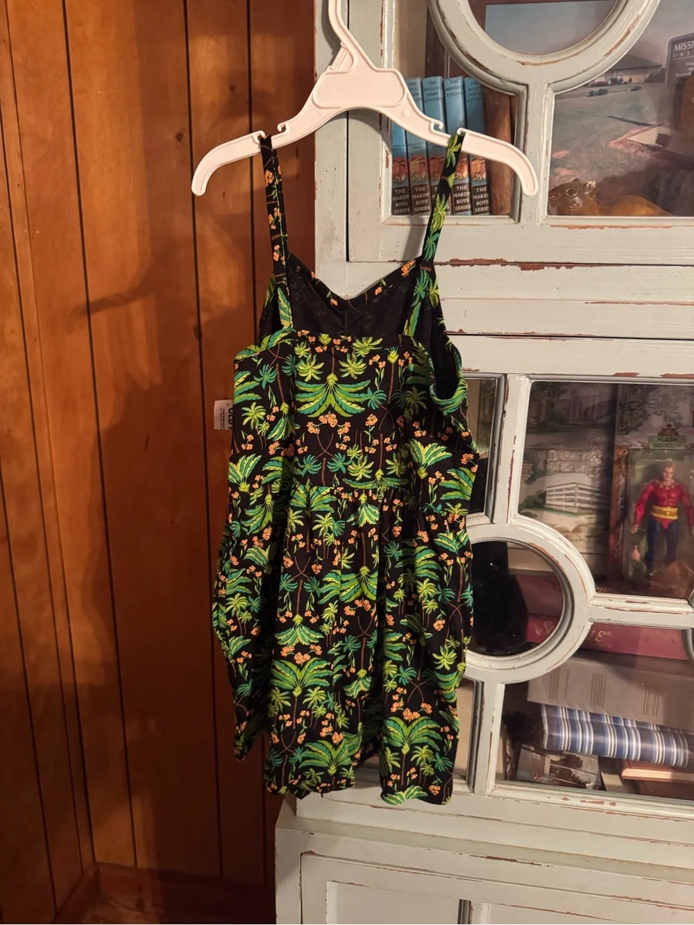 Girls Size 8 NWT Black Tropical Print Romper Green Palm Motif C3